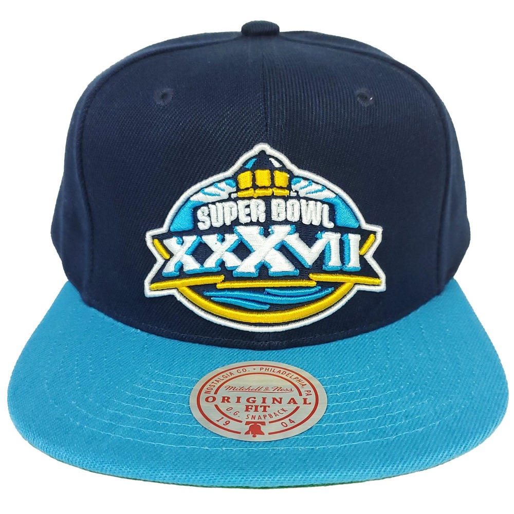 Super Bowl XXXVII Mitchell & Ness NFL Snapback Hat Cap 3D Logo Navy Cyan NWT
